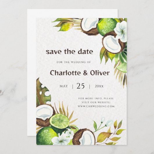 Invitation Chaux de noix de coco enregistrer la date (Devant / Derrière)