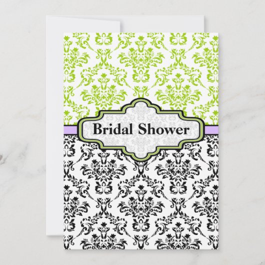 Invitation Chaux noir violet mariage damassé douche nuptiale (Devant)