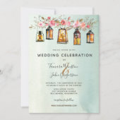 Invitation Chaux Rustiques Lanternes Aquarelle Floral Mariage (Devant)