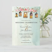 Invitation Chaux Rustiques Lanternes Aquarelle Floral Mariage (Debout devant)
