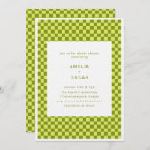 Invitation Checkerboard Lime Olive Retro Couples Baby Shower (Devant / Derrière)