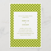 Invitation Checkerboard Lime Olive Retro Couples Baby Shower (Devant)