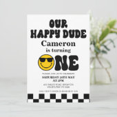 Invitation Checkerboard Photo Our Happy Dude 1er Anniversaire (Debout devant)