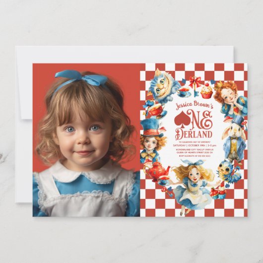 Invitation Checkered Alice in ONEDERLAND 1st Birthday Photo (Devant)