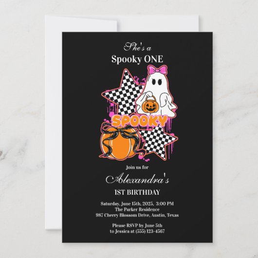Invitation Checkered Ghost Halloween 1st Birthday (Devant)