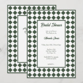 Invitation Checkered Simple Modern Dark Green Bridal Shower (Devant / Derrière)