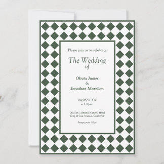 Invitation Checkered Simple Modern Dark Green Wedding