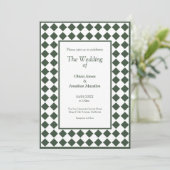 Invitation Checkered Simple Modern Dark Green Wedding (Debout devant)