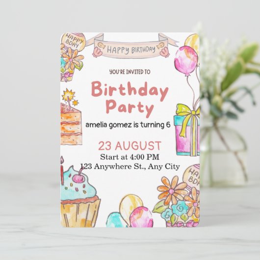 Invitation Cheerful and Playful Birthday Design (Debout devant)