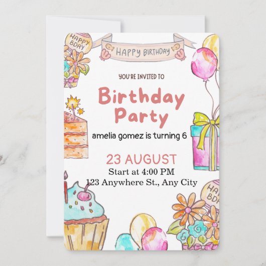 Invitation Cheerful and Playful Birthday Design (Devant)