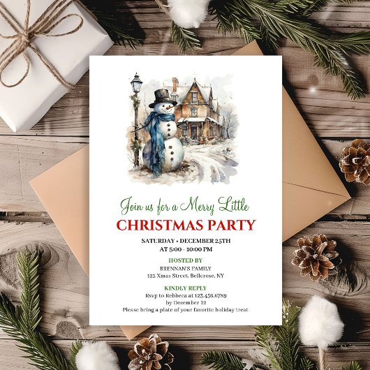 Invitation Cheerful red green winter scene party invite