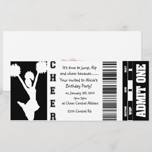 invitation cheerleading de billet (Devant / Derrière)