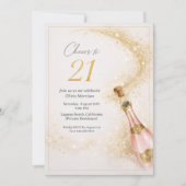Invitation Cheers 21st Birthday Pink Gold Champagne (Devant)