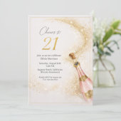 Invitation Cheers 21st Birthday Pink Gold Champagne (Debout devant)