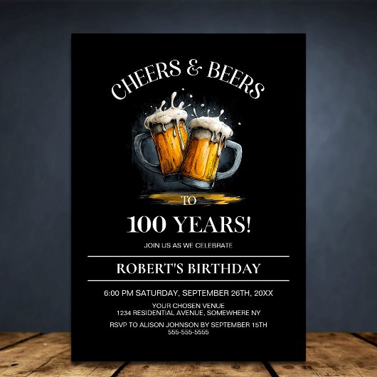 Invitation Cheers and Beers 100th Birthday Party