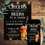 Invitation Cheers and Beers 21e anniversaire Bar Lights Invit<br><div class="desc">Salutations et bières Invitations d'anniversaire. Facile à personnaliser. Tout le texte est ajustable et facile à changer pour vos besoins de partie. Chaîne éclairant des éléments arrière - plans rustiques. Fun Chalkboard tourbillonne et fleurit. Boue à bière aquarelle. Invitations pour lui. Barre ou jardin barbecue design anniversaire. N'importe quel âge,...</div>