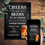 Invitation Cheers and Beers 30th Birthday Chalkboard<br><div class="desc">Salutations et bières Invitations d'anniversaire. Facile à personnaliser. Tout le texte est ajustable et facile à changer pour vos besoins de partie. Tableau de bord et éléments arrière - plans rustiques. Fun Chalkboard tourbillonne et fleurit. Boue à bière aquarelle. Invitations pour lui. Barre ou jardin barbecue design anniversaire. N'importe quel...</div>