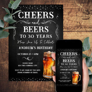 Invitation Cheers and Beers 30th Birthday Chalkboard