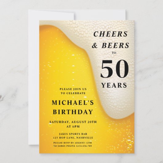 Invitation Cheers And Beers 50th Birthday (Devant)