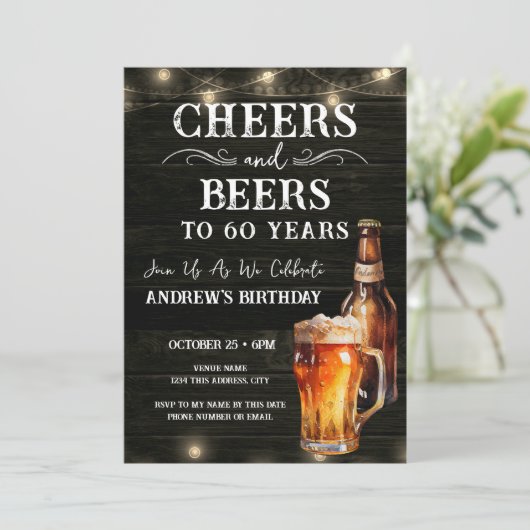 Invitation Cheers and Beers 60th Birthday Bar Lights (Debout devant)