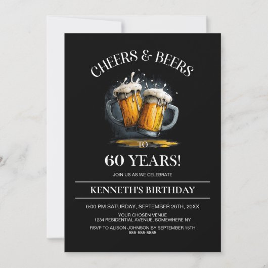 Invitation Cheers and Beers 60th Birthday Party (Devant)