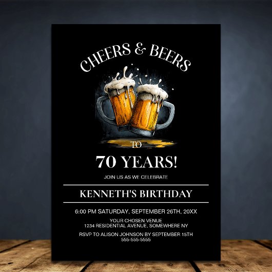 Invitation Cheers and Beers 70th Birthday Party