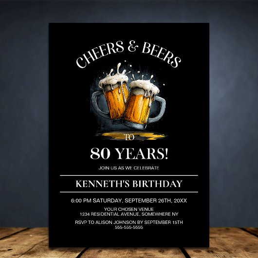 Invitation Cheers and Beers 80th Birthday Party