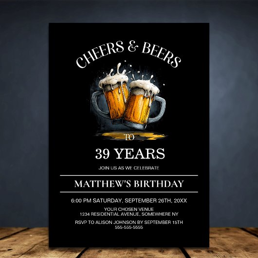 Invitation Cheers and Beers Any Age Birthday Party