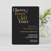 Invitation Cheers and Beers Black Gold 40th Birthday Party (Debout devant)