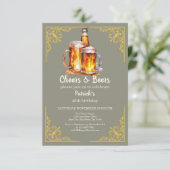 Invitation Cheers and Beers Glass Bottle 40th Birthday (Debout devant)