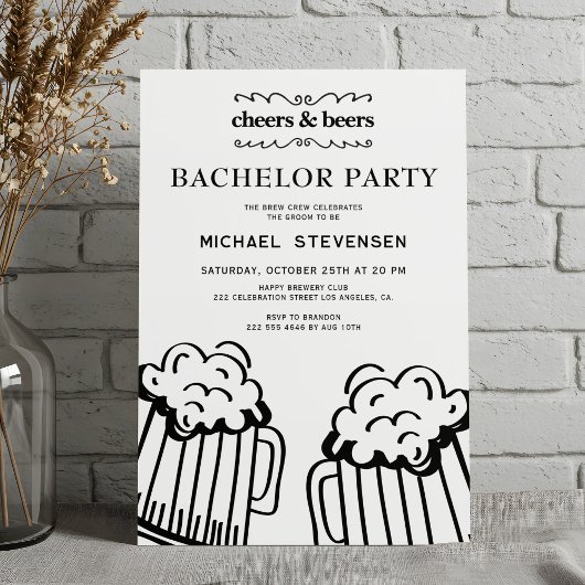 Invitation Cheers and beers modern bachelor party