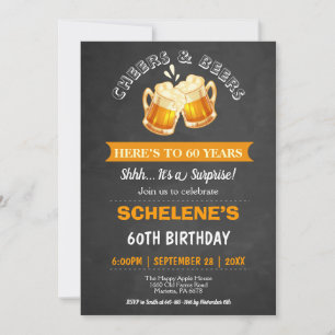 Invitation Cheers and Beers Surprise 60e Anniversaire tableau