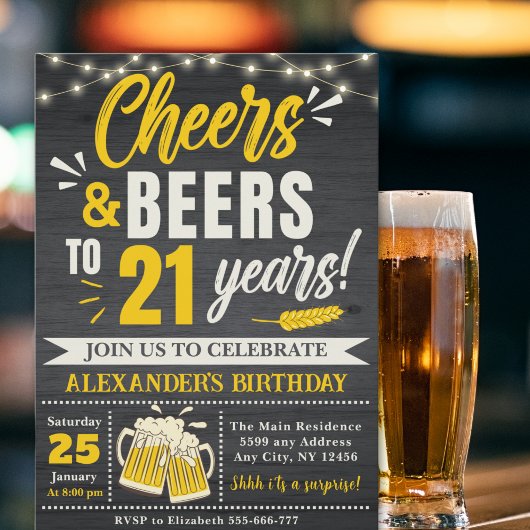 Invitation Cheers and Beers to 21 Years, Beer-Themed