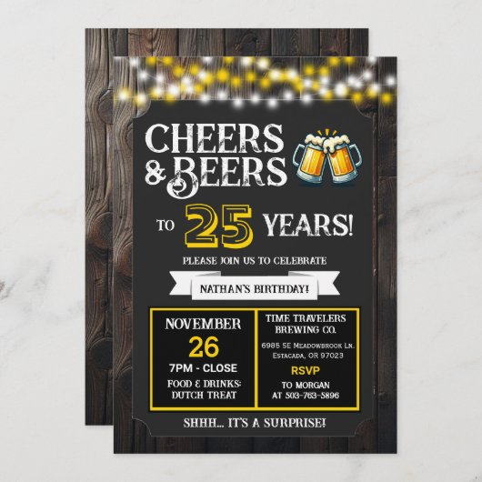 Invitation Cheers and Beers to 25 Years Surprise Brewery (Devant / Derrière)