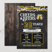 Invitation Cheers and Beers to 28 Years Backyard BBQ Birthday (Devant / Derrière)