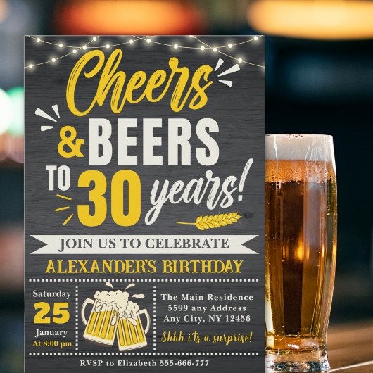 Invitation Cheers and Beers to 30 Years, Beer-Themed 