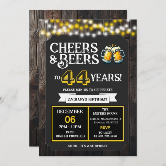 Invitation Cheers and Beers to 44 Years Surprise Backyard (Devant / Derrière)