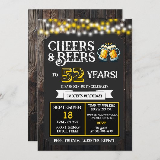 Invitation Cheers and Beers to 52 Years Brewery Birthday (Devant / Derrière)