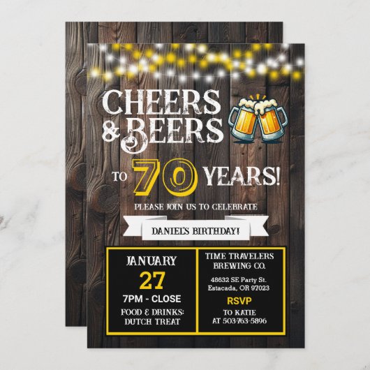 Invitation Cheers and Beers to 70 Years Brewery Birthday (Devant / Derrière)