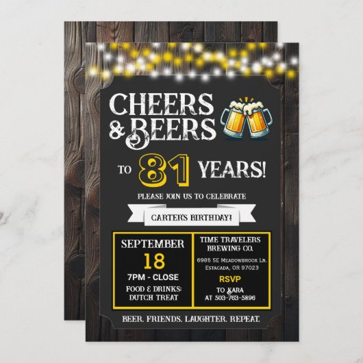 Invitation Cheers and Beers to 81 Years Brewery Birthday (Devant / Derrière)