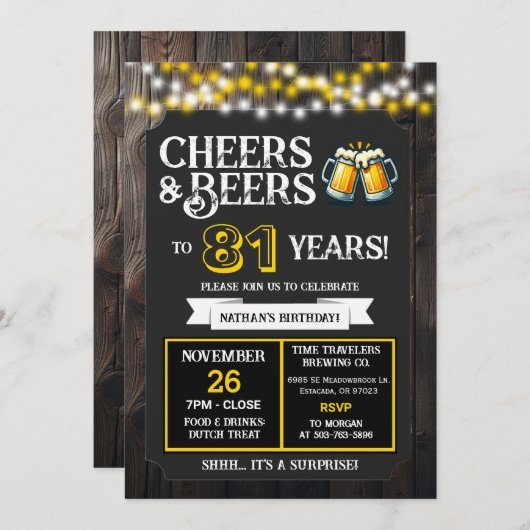Invitation Cheers and Beers to 81 Years Surprise Brewery (Devant / Derrière)