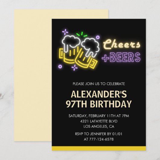 Invitation Cheers Beer Drinks Black Chalkboard 97e anniversai (Devant / Derrière)