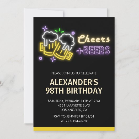 Invitation Cheers Beer Drinks Black Chalkboard 98e anniversai (Devant)