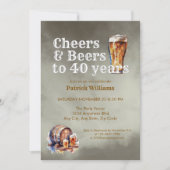 Invitation Cheers Beers 40 Years Black Smokey Men's Birthday (Devant)
