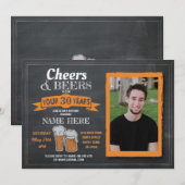 Invitation Cheers & Beers Birthday Photo Chalk Men (Devant / Derrière)
