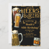 Invitation Cheers & Beers Gold Black Pub Bar Anniversaire (Devant)