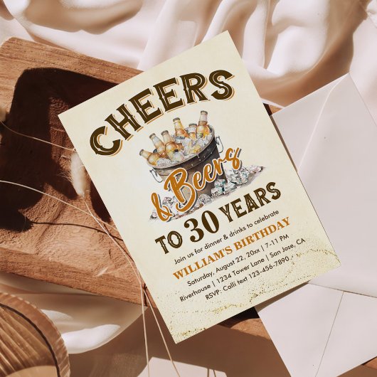 Invitation Cheers & Beers Mens Funny 30e anniversaire