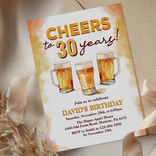 Invitation Cheers & Beers Mens Funny 30e anniversaire