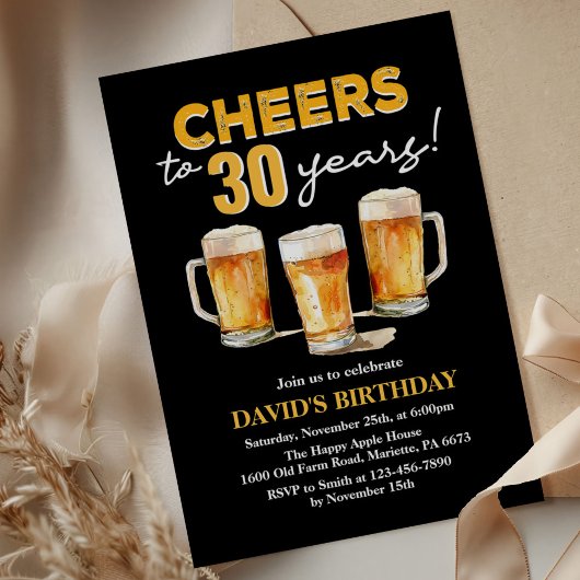 Invitation Cheers & Beers Mens Funny 30e anniversaire