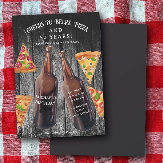Invitation Cheers Beers Pizza 50th Beer Birthday Party